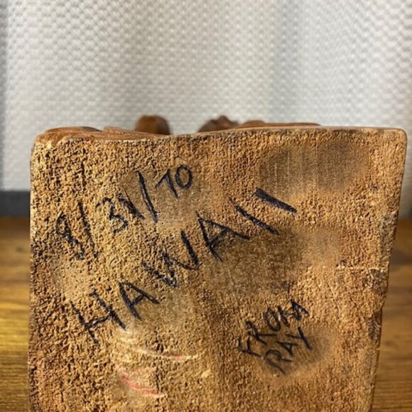 Vintage 1970 Wooden Carved Fisherman 10" Handmade in Hawaii - Picture 6 of 9